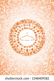 hanger icon inside abstract emblem, orange mosaic background