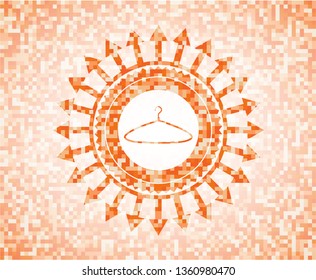 hanger icon inside abstract emblem, orange mosaic background