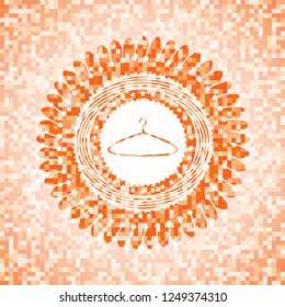 hanger icon inside abstract orange mosaic emblem