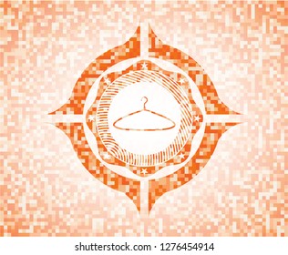 hanger icon inside abstract orange mosaic emblem