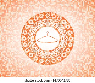 hanger icon inside abstract orange mosaic emblem with background