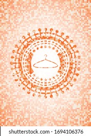 hanger icon inside abstract orange mosaic emblem