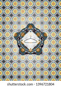 hanger icon inside arabic badge. Arabesque decoration.