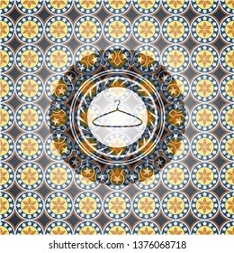 hanger icon inside arabic emblem background. Arabesque decoration.