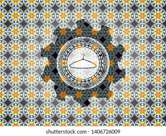 hanger icon inside arabic style emblem. Arabesque decoration.