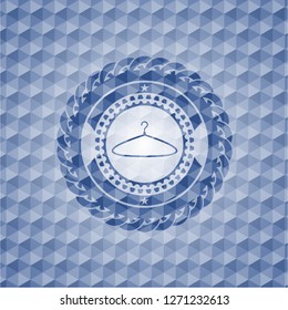 hanger icon inside blue emblem with geometric pattern.