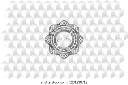 hanger icon inside grey emblem. Retro with geometric cube white background