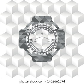 hanger icon inside grey emblem. Retro with geometric cube white background