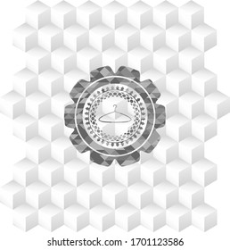 hanger icon inside grey emblem. Vintage with geometric cube white background