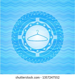 hanger icon inside light blue water emblem.