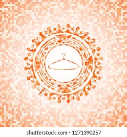 hanger icon inside orange tile background illustration. Square geometric mosaic seamless pattern with emblem inside.