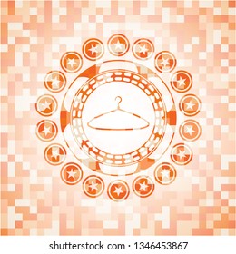 hanger icon inside orange tile background illustration. Square geometric mosaic seamless pattern with emblem inside.