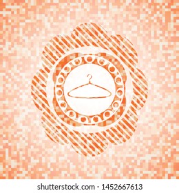 hanger icon inside orange tile background illustration. Square geometric mosaic seamless pattern with emblem inside.