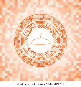 hanger icon inside orange tile background illustration. Square geometric mosaic seamless pattern with emblem inside.