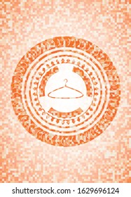hanger icon inside orange tile background illustration. Square geometric mosaic seamless pattern with emblem inside.
