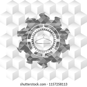  hanger icon inside realistic grey emblem with geometric cube white background