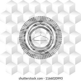 hanger icon inside realistic grey emblem with geometric cube white background