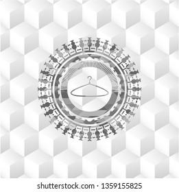 hanger icon inside realistic grey emblem with geometric cube white background