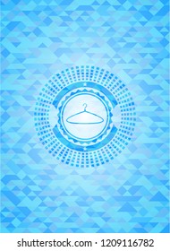 hanger icon inside realistic light blue emblem. Mosaic background