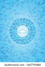 hanger icon inside realistic light blue emblem. Mosaic background