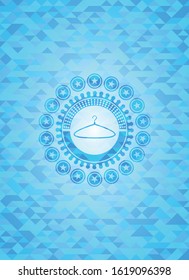 hanger icon inside realistic sky blue mosaic emblem