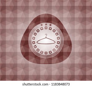 hanger icon inside red emblem with geometric pattern. Seamless.