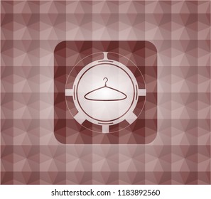 hanger icon inside red geometric pattern emblem. Seamless.