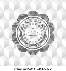 hanger icon inside retro style grey emblem with geometric cube white background