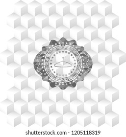 hanger icon inside retro style grey emblem with geometric cube white background