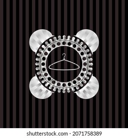 hanger icon inside silver shiny emblem. 