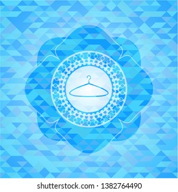 hanger icon inside sky blue emblem with mosaic ecological style background