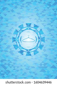 hanger icon inside sky blue emblem with mosaic ecological style background