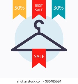 Hanger icon with labels. Flat design. Vector illustration
