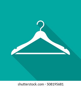 Hanger icon with long shadow. Flat design style. Hanger simple silhouette. Modern, minimalist icon in stylish colors. Web site page and mobile app design vector element.