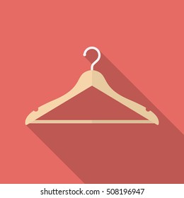 Hanger icon with long shadow. Flat design style. Hanger simple silhouette. Modern, minimalist icon in stylish colors. Web site page and mobile app design vector element.