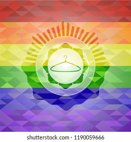 hanger icon on mosaic background with the colors of the LGBT flag