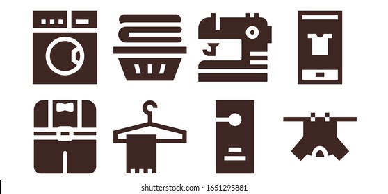 hanger icon set. 8 filled hanger icons. Included Clothes, Laundry, Hanger, Door Sewing, Fashion icons