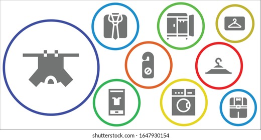 hanger icon set. 9 filled hanger icons.  Simple modern icons such as: Clothes, Wardrobe, Fashion, Laundry, Hanger, Clothing