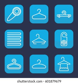 hanger icon. Set of 9 outline hanger icons such as towels, hanger, do not disturb