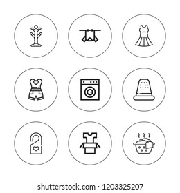 Hanger icon set. collection of 9 outline hanger icons with coat stand, clothes, hanger, fashion, laundry, outfit icons. editable icons.