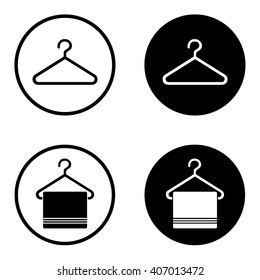 Hanger icon set with towel in circle . Vector illustration