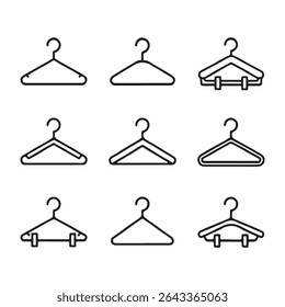 Hanger Icon Set for Wardrobe. Variety of Clothes Hangers in Outline Style

