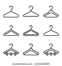 Hanger Icon Set for Wardrobe. Variety of Clothes Hangers in Outline Style
