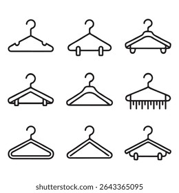 Hanger Icon Set for Wardrobe. Variety of Clothes Hangers in Outline Style
