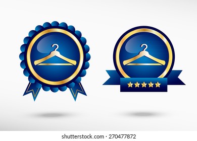 Hanger icon stylish quality guarantee badges. Blue colorful promotional labels