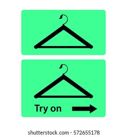 Hanger icon. Website button: Try on.