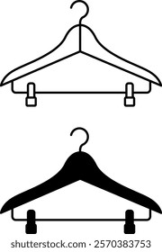 Hanger Icons. Black and White Vector Illustration. Hanging Clothes Storage Device. Fashion Concept