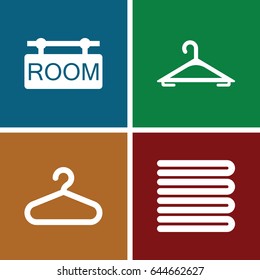Hanger icons set. set of 4 hanger filled icons such as towels, hanger