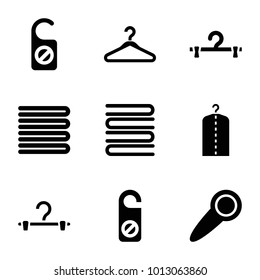 Hanger icons. set of 9 editable filled hanger icons such as towels, do not disturb
