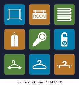 Hanger icons set. set of 9 hanger filled icons such as towels, do not disturb, room tag